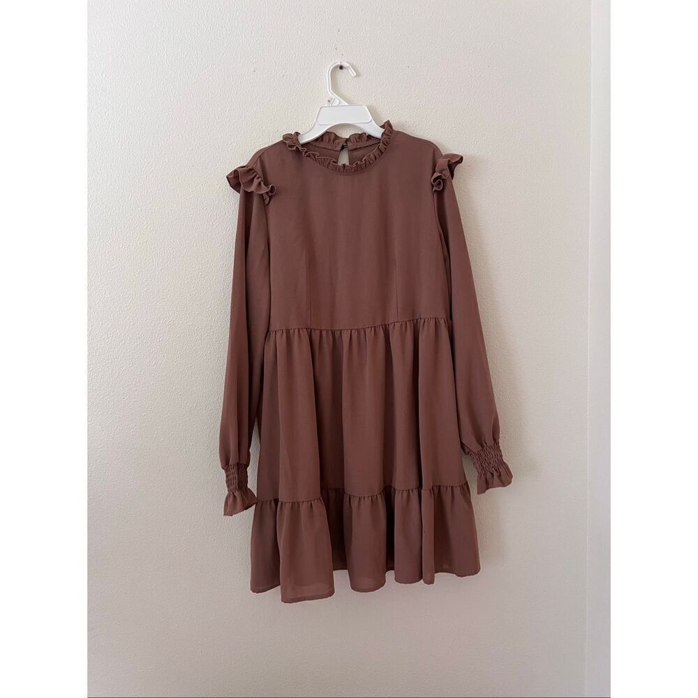 Frill Round Neck Flounce Sleeve Mini Dress size Small